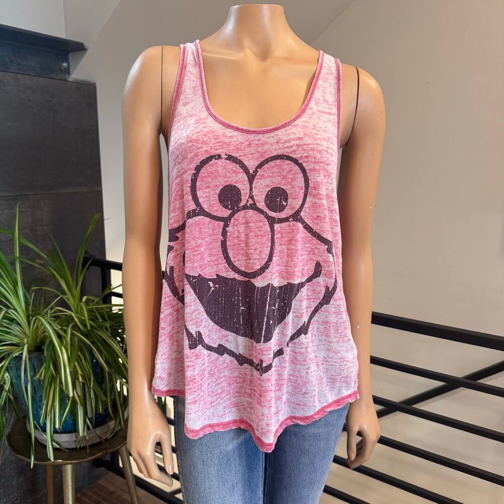 Y2K Forever 21 Elmo Sesame Street Pink Distressed Graphic Tank Top Medium